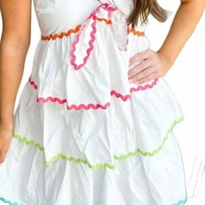 Peach Love California White Tiered Dress with Pink, Orange & Lime Trim